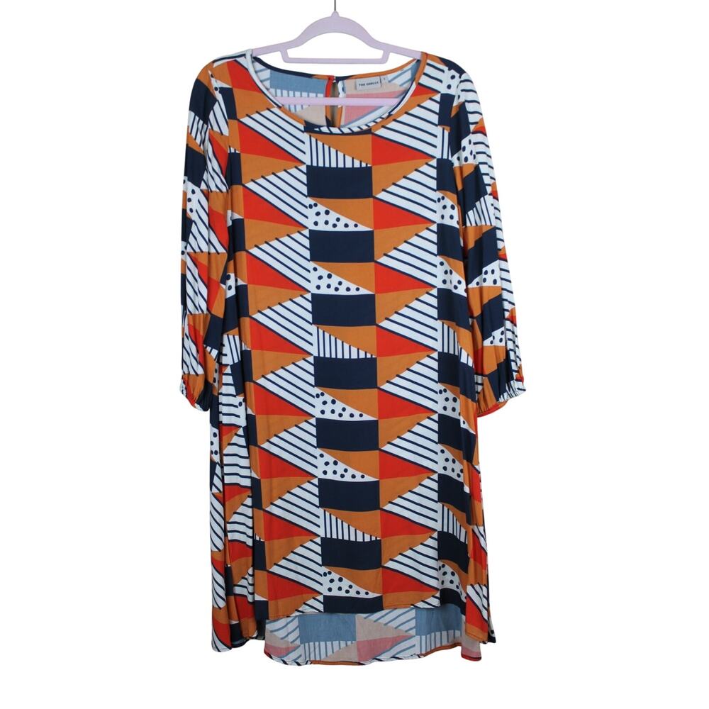 The Odells Black Orange White Color Block A-line‎ To Knee Sheath Dress Size S